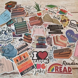 Book lovers stickers set - 20 pcs (random) - decorate notebooks, bottles, suitcase, Laptop, bookshelves