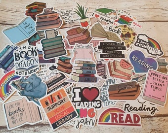 20 Random Book Lover Vinyl Stickers | Reading Aesthetic Sticker Pack | Bookish Decals | Library, Booktok, Kindle & Journal Stickers