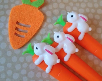 Rabbit  on carrot  Gel pen - So Cute - Black ink - Cute Easter stationery