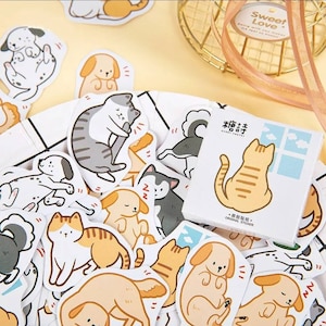 Cute cat and dog sticker set, kawaii sticker pack - 45pcs - for journal, planner, scrapbook,
