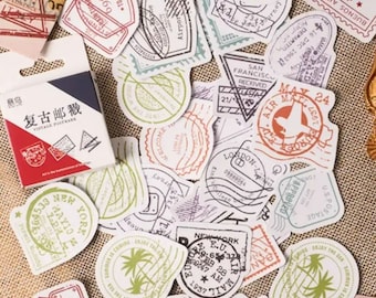 Travel stamps sticker pack - 46pcs - for journal, planner, travel log, scrapbook