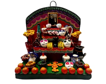 Traditional Day of the Dead Altar in Hand-Painted Clay – Mexican Decoration