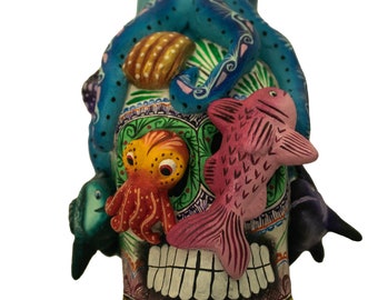 Decorative Marine Skull of Polychrome Clay - Handmade Mexican Craft