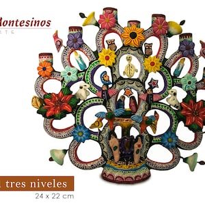Three-tiered tree made of polychrome clay