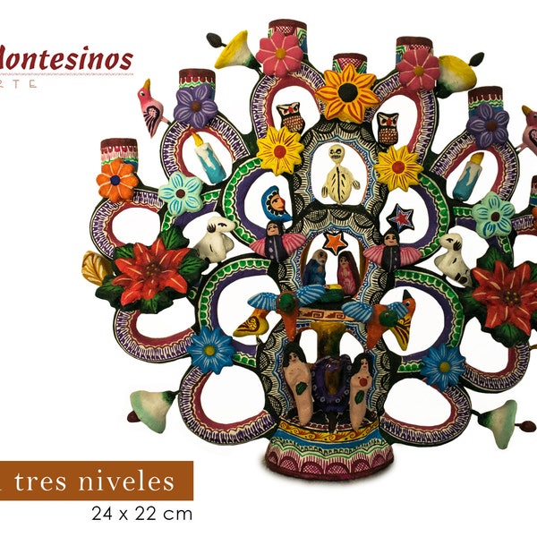 Árbol tres niveles artesanía de barro policromado