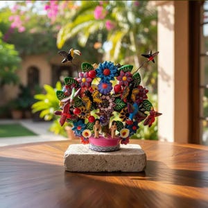DECORAZIONE DA TAVOLO, Albero in argilla policroma, Decorazione da tavolo unica, Dipinto Albero della vita, Decorazione d'interni per regalo di inaugurazione della casa