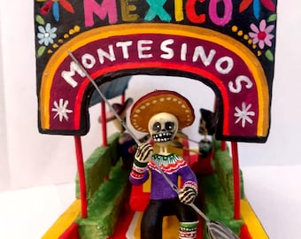 Trajinera Mexican clay craft Mexican Trajinera Miniature Handmade Clay Art from Xochimilco Colorful Home Decor Barro Folk Art