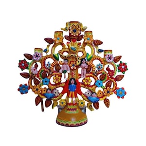 Albero della vita in argilla policroma – Artigianato messicano fatto a mano – Decorazione culturale tradizionale