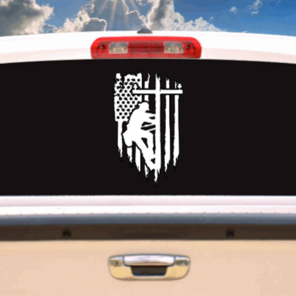 Lineman Decal - Lineman Decal - Car Decal - Gift - American Flag - Journeyman - Ripped Flag