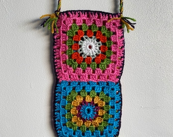 Handmade Knitted Boho Crochet, Granny Square Little Crossbody Bag
