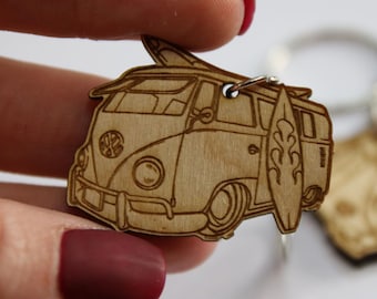 Surf Mini Van Camper Bus SVG DXF PNG - Laser cut files for glowforge Trotec - diy project laser cut - Aesthetic Wooden Keyring Keychain