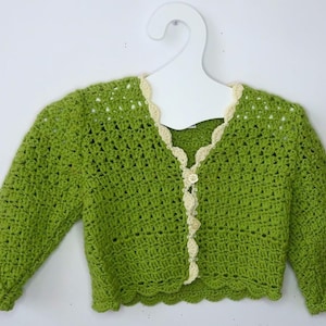 Olive Green Wool Cardigan – 2 Years | Handmade Toddler Knit with Front Detail