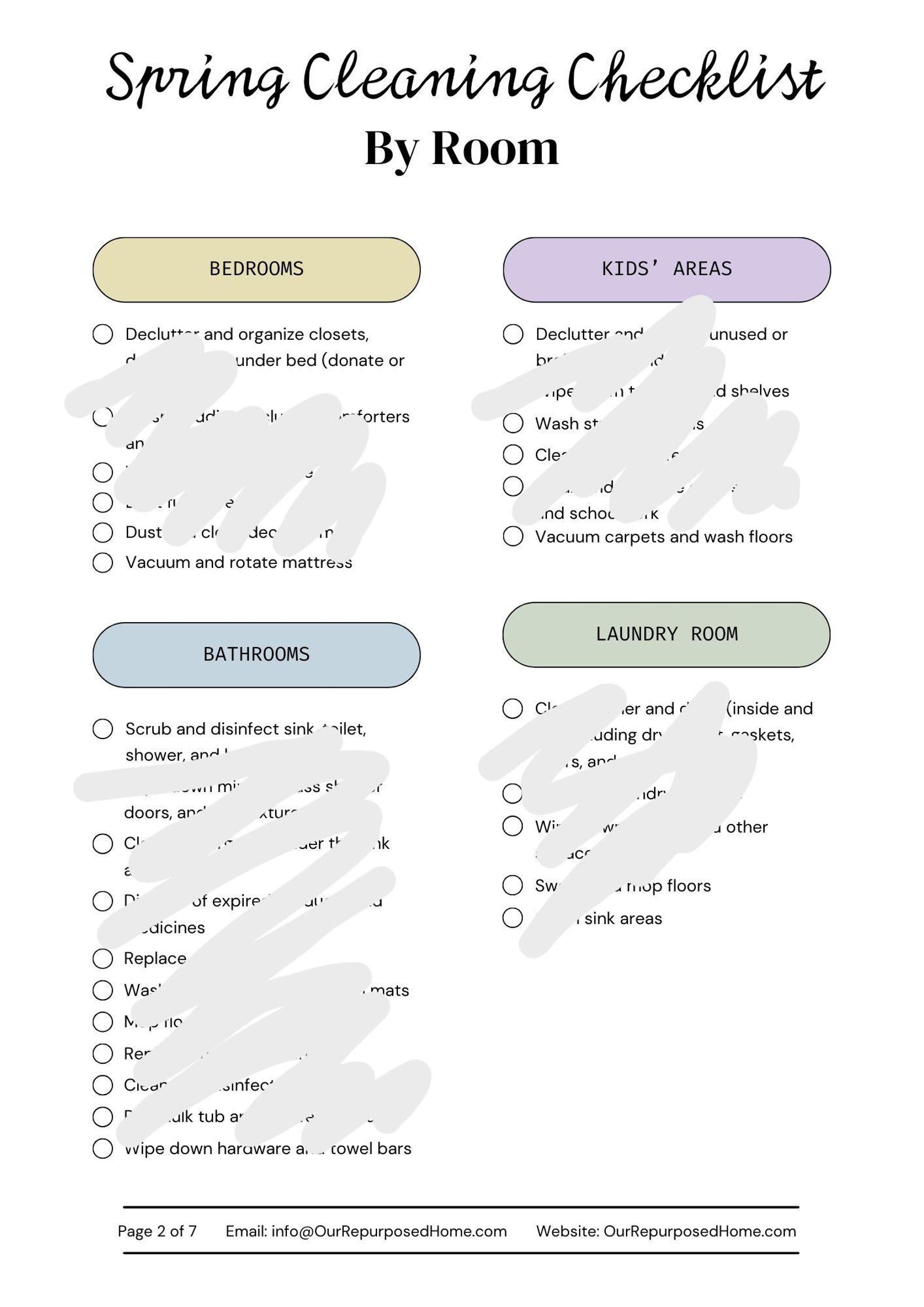 Spring Cleaning Checklist, Room-by-room Guide (PDF Pattern) - Etsy