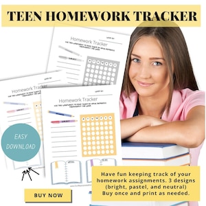 HOMEWORK tracker planner organizer, assignment tracker, homework chart kids, weekly planner, homework  log, teen bullet journal, homework