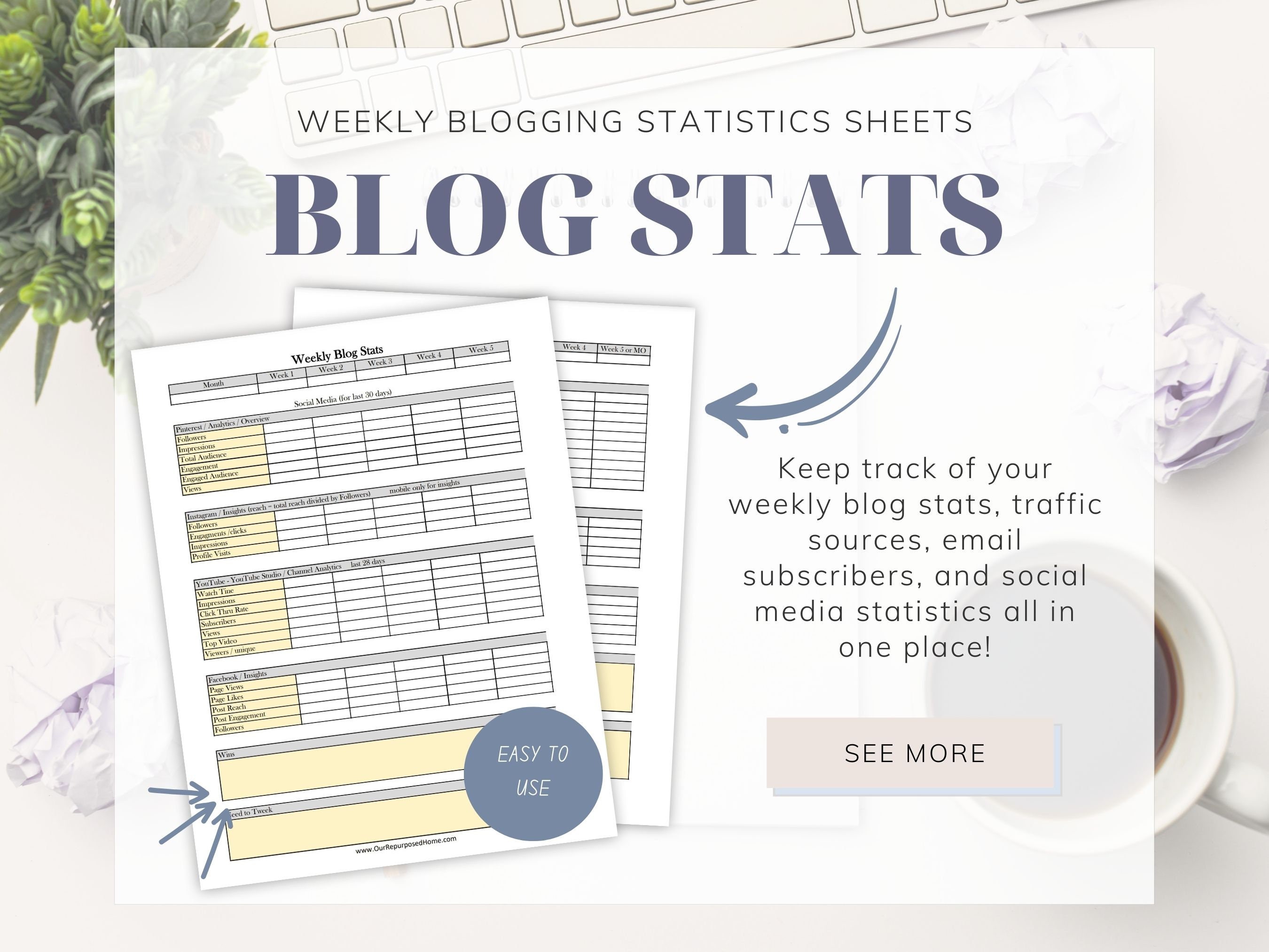 Weekly Blog Statistics Worksheet - Etsy