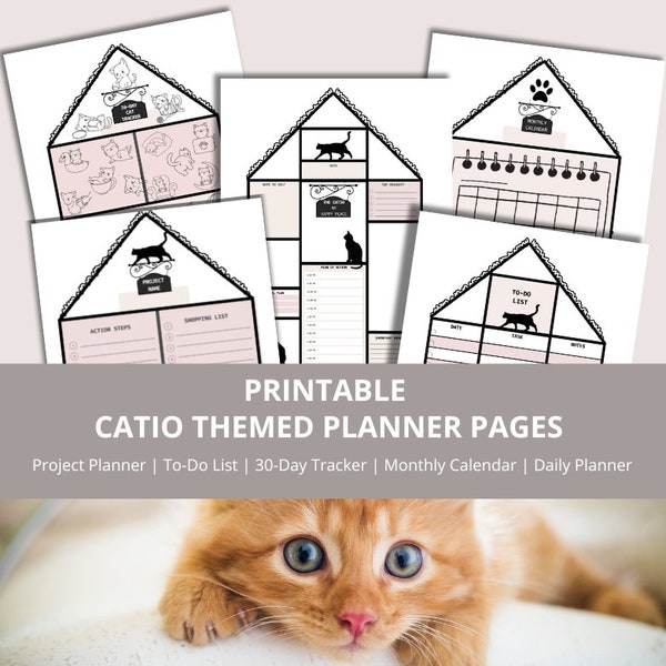 CATIO THEMED PLANNER | Cat printable | cat planner | catio printable | monthly calendar | Cat tracker | Project Planner