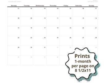 Customizable, Editable, Printable, Excel Calendar.