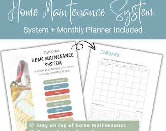 Seasonal Home Maintenance System + Monthly Planner | Maintenance Checklist & Calendar Printable