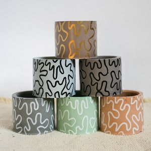 MINI Squiggle Painted Planter/ Trendy Spring Décor/ Cement Planter/Votive Holder/Modern Planter/ Black Planter/ Spring Décor/ Gold Planter