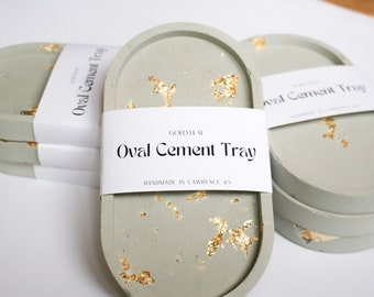 Cement and Gold Leaf Trinket Tray/Minimalist Decor/ Modern/Bohemian/Cement Tray