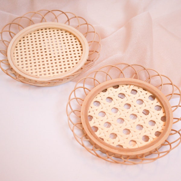 Rattan Coaster Set/ Decorative tray/ Bohemian Home Decor / Coaster Set/ Trending Home Decor