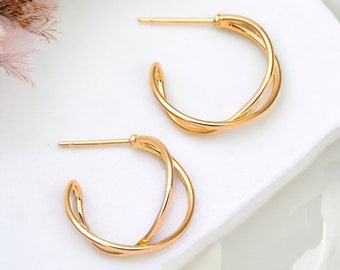 Gold Plated Geometric Wire Hoops Earrings/ Sensitive SKin Friendly/ Modern Minimalist Studs/ Trending Simple Earrings