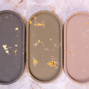 Large Cement and Gold Leaf Trinket Tray/Minimalist Decor/ Modern/Bohemian/Cement Tray