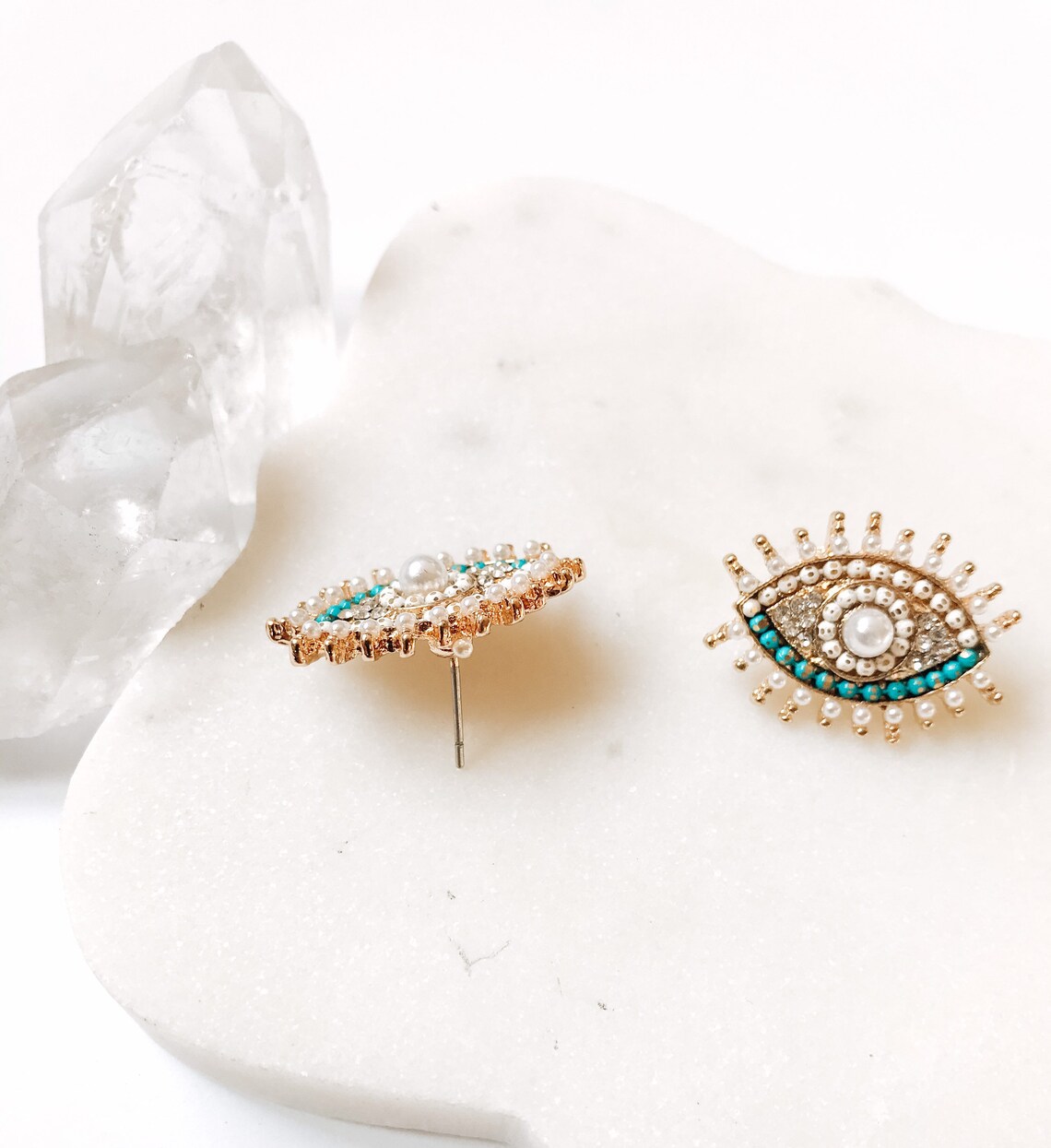 Beaded Evil Eye Metal Earring Studs/ Trendy Evil Eye Jewelry/ Etsy