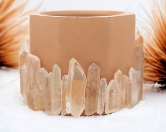 Crystal Point Cement Planter/ Mini Hexagonal Pot/ Crystal Healing/ Clear Quartz Pot/ Planter/ Tealight Holder/ Candle Container/ Bohemian