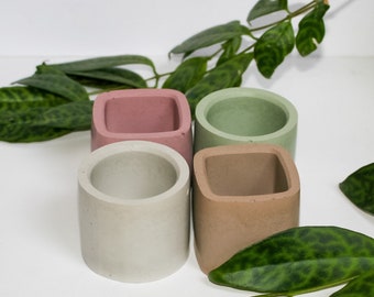 Mini Round & Square Cement Pot / Modern/ Minimal Planters/ Colorful Cement/ Colorful Airplant Pot/ Mini Pot/ Spring Decor/ Tealight