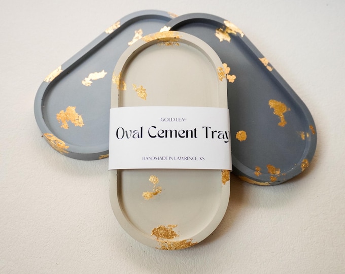 Gold Leaf Cement Trinket Tray - Modern Minimalist Decor