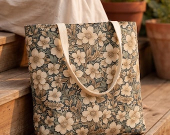 Borsa tote floreale / Borsa a tracolla botanica / Borsa per la spesa al mercato contadino / Ispirata allo stile vintage / Borsa per tutti i giorni / Regalo per lei