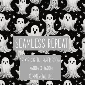 Halloween Ghost Digital Backgrounds Seamless Pattern PNG SVG Commercial Use