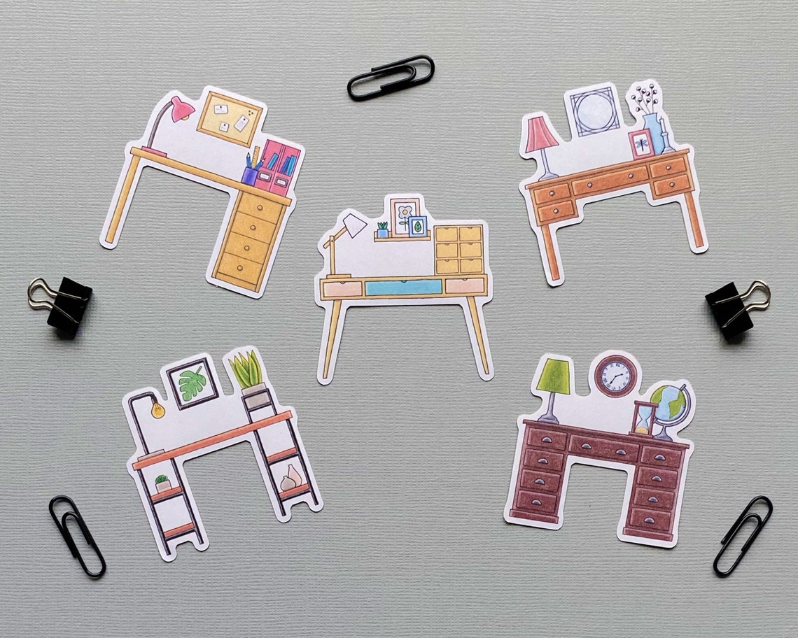 Different Desks sticker pack set of 5 illustrated desk Etsy