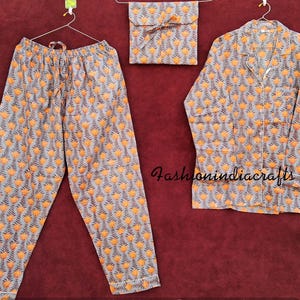Floral Printed Pajama Set, Indian Cotton Pajama Set, Handmade Women Night Dress, Pajama And Shirt With Bag