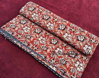 Handmade Floral Kantha Quilt: Indian Cotton Bedspread