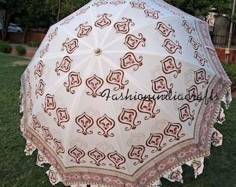 Sombrilla de jardín de algodón indio, estampada a mano, hecha a mano, decoración bohemia para exteriores.
