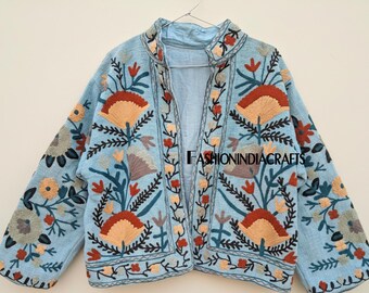 Hand Embroidered Cotton Suzani Jacket: Handmade TNT Fabric Gift