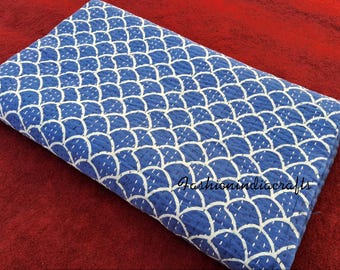 Colcha Indigo Kantha: colcha queen size de algodão indiano