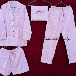 Ensemble pyjama indien en coton, chemise de nuit pour femme faite main, pyjama et chemise, ensemble court et sac