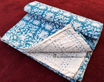 Katoenen kantha-quilt: Indiase handgemaakte eenpersoonsbedden