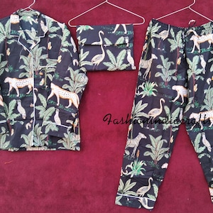 Ensemble pyjama à imprimé animal, ensemble pyjama en coton indien, chemise de nuit pour femme, ensemble pyjama et chemise en coton noir avec sac