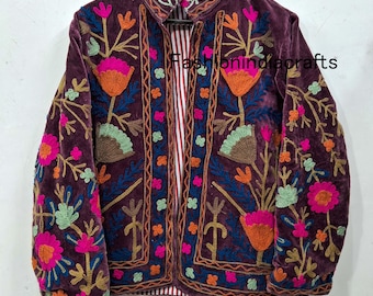Suzani Velvet Jacket – Handmade Embroidered Uzbek Boho Ethnic Coat