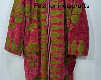 Handmade Velvet Suzani Kimono – Traditional Embroidered Boho Jacket, Luxury Robe