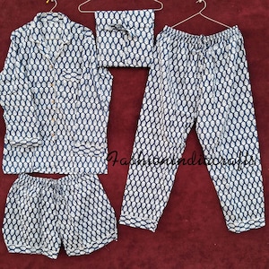 Ensemble pyjama en coton, chemise de nuit indienne faite main pour femme, imprimé floral, pyjama et chemise, avec sac