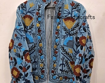 Vintage Suzani Velvet Jacket | Hand-Embroidered Bohemian Ethnic Outerwear