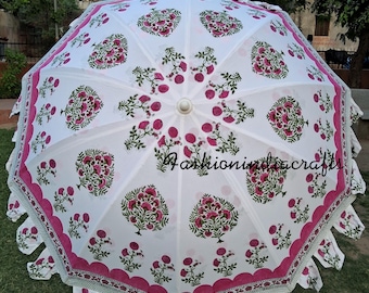 Sombrilla de jardín india estampada a mano: Parasol estilo bohemio