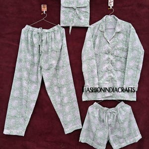 Indian Cotto Pajama Set, Handmade Women night dress, floral printed 100% soft cotton pj set, cotton night suit