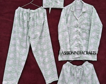 Handmade Floral Cotton Pajama Set: Indian Block Print Night Suit
