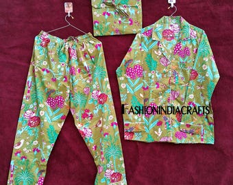 Handmade Floral Cotton Pajama Set - Jaipur Block Print Nightwear